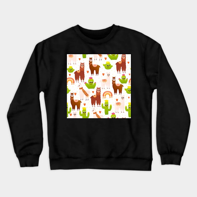 Alpaca and cactus seamless pattern Crewneck Sweatshirt by Lozovytska